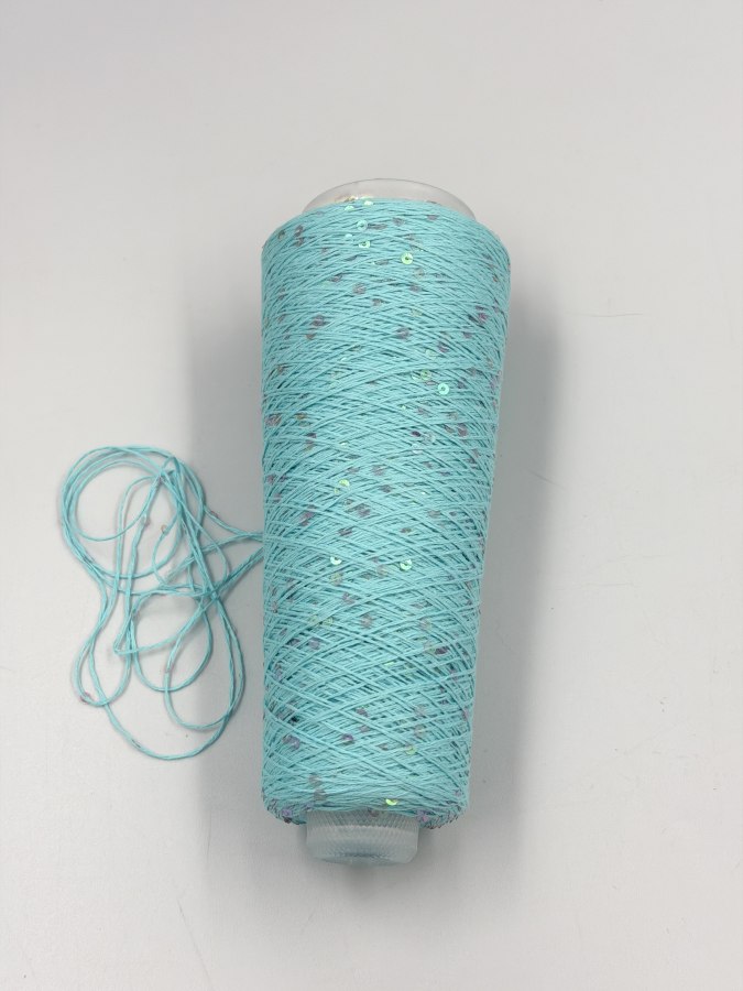 Пайетки 3мм на хлопке 3-м015-100 мятный с пайетками крылья стрекозы (100г на конусе)