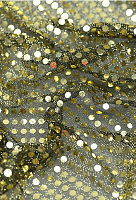 Ткань с пайетками (чешуя) золото на черной сетке