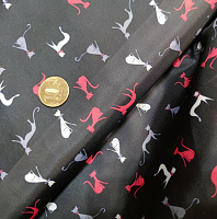 Подкладочная ткань черная, с кошками, п/э, ш.150см {за 1см}