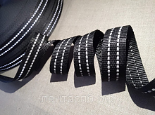 Стропа черная со светоотражающими строчками 25 мм