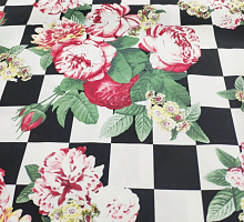 Сатин-стрейч розы на шахматах (цена за 1см)