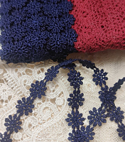 Кружево 10мм ромашки темно-синий (за 1см)