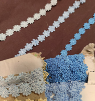 Кружево 10мм ромашки средне-голубые (за 1см)