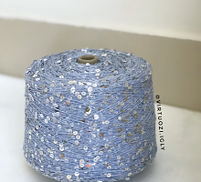 Пайетки 3+6мм на хлопке (бобинные) - 068 - голубой с серебряными пайетками (50 г)