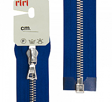 Молнии RIRI металл. NI, 6 мм, 70 см, на атласной тесьме, 1 замок разъемный, тип подвески FLASH 9603 синий