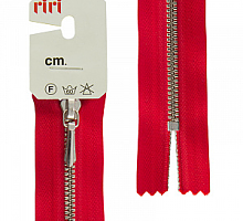 Молния RIRI ТОП-СТАР металл неразъемная, 3 мм, 18 см, тип подвески TROPF, цвет цепи Ni, цвет 2407 красный