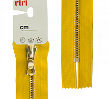 Молния RIRI металл. GO, 6 мм, 16 см, на атласной тесьме, 1 замок неразъемный, FLASH, цвет 5339 ярко-желтый