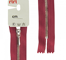 Молния RIRI ТОП-СТАР металл неразъемная, 3 мм, 18 см, тип подвески TROPF, цвет цепи Ni, цвет 2411 бордо