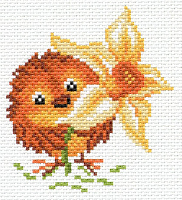 Канва с рисунком 16х20см Матренин посад "Цыпленок с нарциссом"