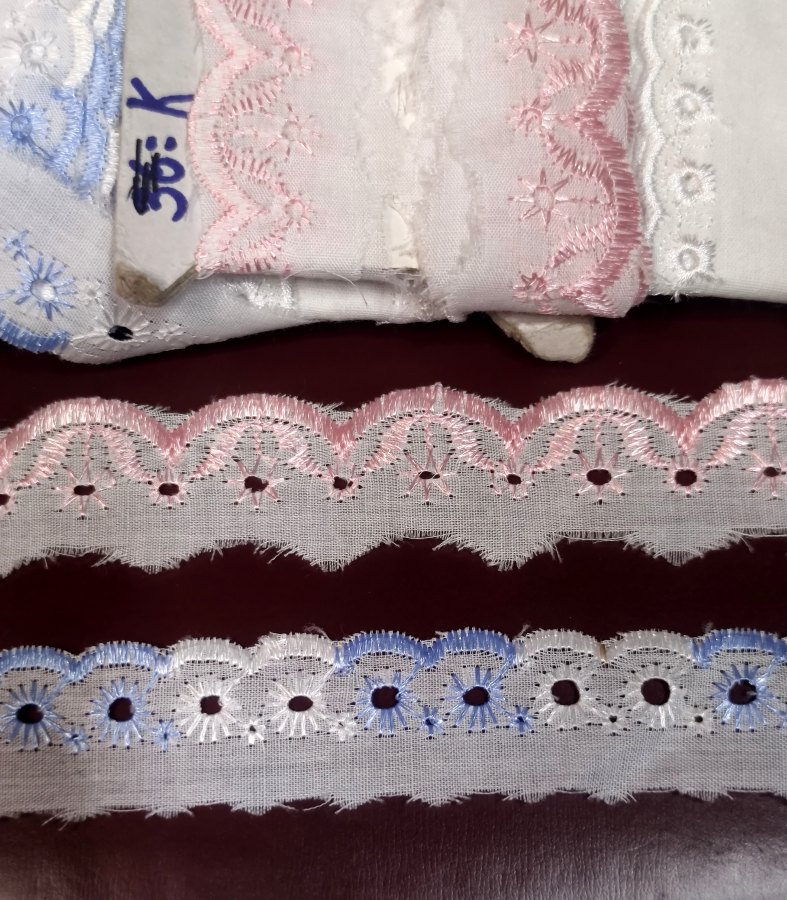 Шитье бело-розовые цветочки 25мм, поликоттон (цена за 1м)