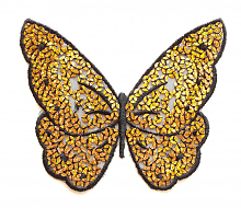 Декоративный элемент бабочка пришивная с пайетками золото/черная, 13.5 х 10.5 см