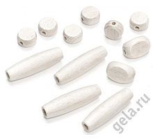 НАБОР БУСИН ИЗ ДЕРЕВА РАЗНЫХ ФОРМ И РАЗМЕРОВ белых ш20