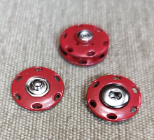 Кнопка пришивная металлическая красная эмаль, 19 мм