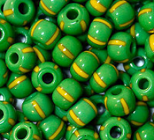Бисер Чехия круглый №8 полосатый 2,9 мм 53800 зеленый ы желтую полоску (50г)
