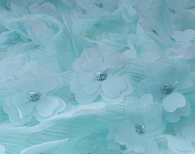 Шифон с цветочками бирюза