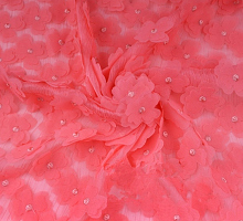 Шифон с цветочками коралл